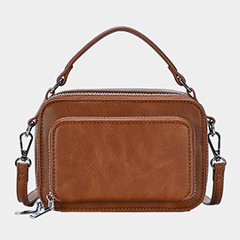 Solid Faux Leather Rectangle Tote / Crossbody Bag