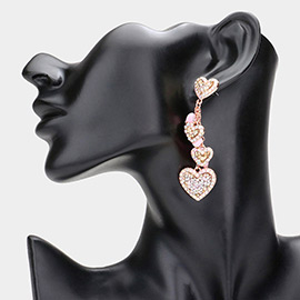 Stone Beads Embellished Heart Cluster Link Dangle Earrings