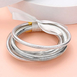 5PCS - Glitter Jelly Tube Metal Elastic Layered Bracelets