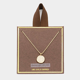 18K Gold Dipped CZ Stone Paved Disc Pendant Necklace