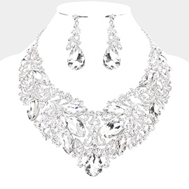 Marquise Teardrop Stone Accented Statement Evening Necklace