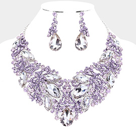 Marquise Teardrop Stone Accented Statement Evening Necklace