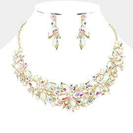 Flower Stone Cluster Embellished Evening Necklace