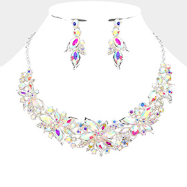 Flower Stone Cluster Embellished Evening Necklace