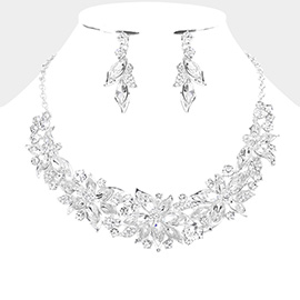 Flower Stone Cluster Embellished Evening Necklace