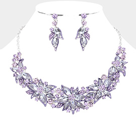 Flower Stone Cluster Embellished Evening Necklace