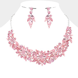 Flower Stone Cluster Embellished Evening Necklace