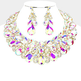 Teardrop Stone Cluster Accented Evening Necklace
