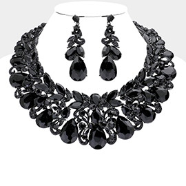 Teardrop Stone Cluster Accented Evening Necklace