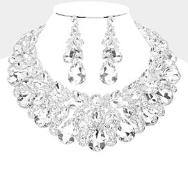 Teardrop Stone Cluster Accented Evening Necklace