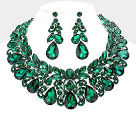 Teardrop Stone Cluster Accented Evening Necklace