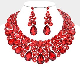 Teardrop Stone Cluster Accented Evening Necklace