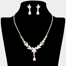 Round Marquise Teardrop Stone Cluster Rhinestone Necklace