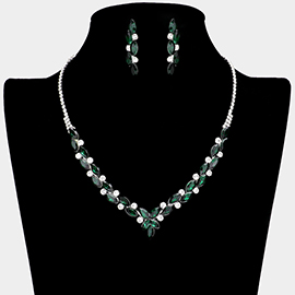 Round Marquise Stone Cluster Rhinestone Necklace