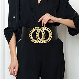 Stone Accented Double Circle Front Elastic Belt