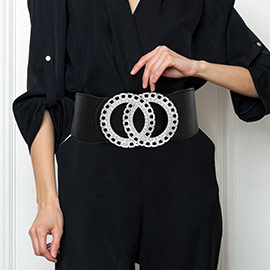 Stone Accented Double Circle Front Elastic Belt