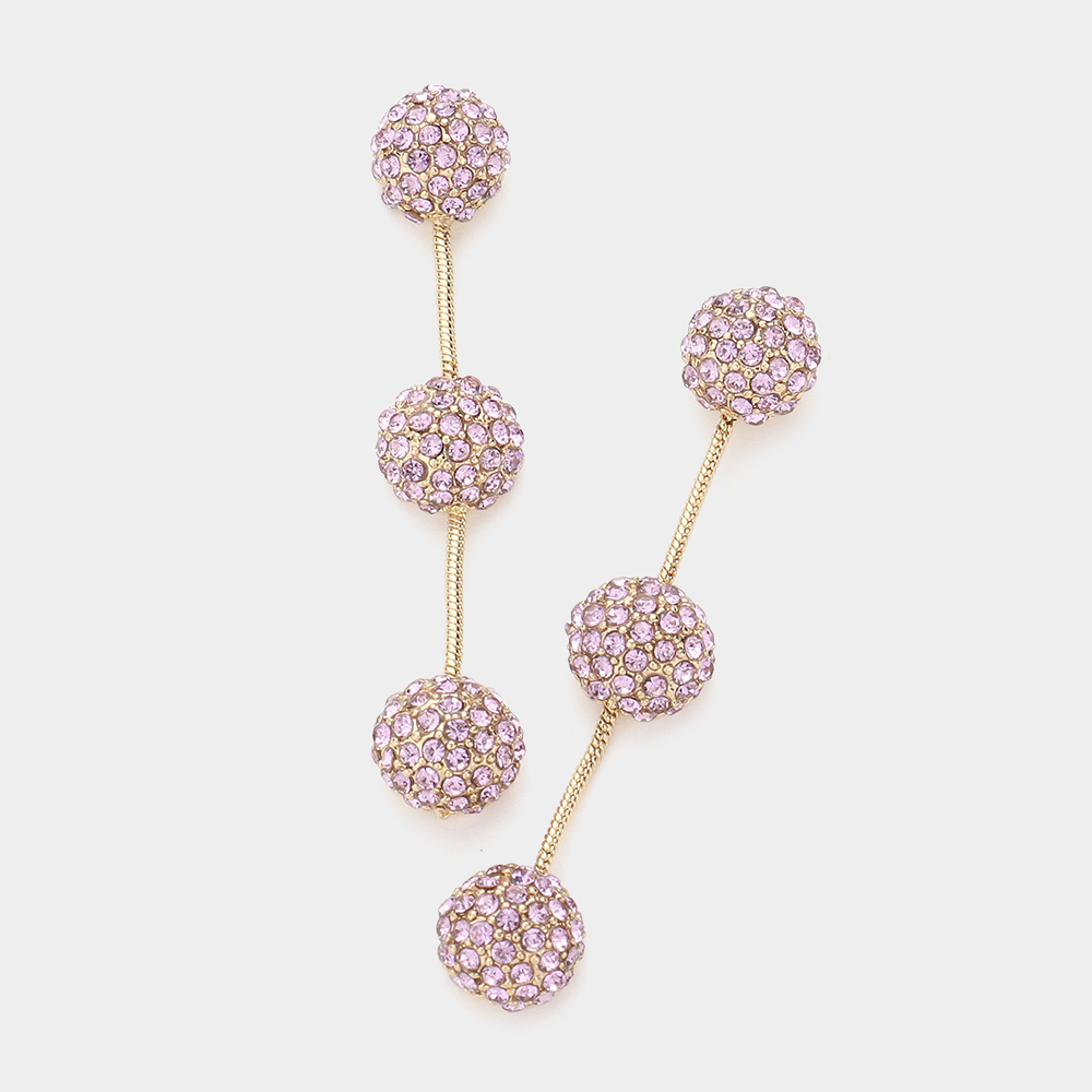 Triple Flat Shamballa Ball Link Dropdown Earrings