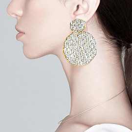 Rectangle Stone Accented Disc Linked Earrings