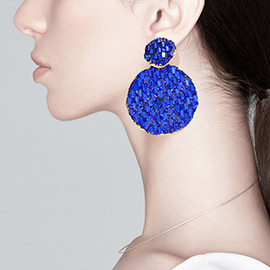 Rectangle Stone Accented Disc Linked Earrings