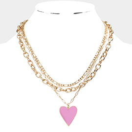 Heart Pendant Triple Layered Necklace