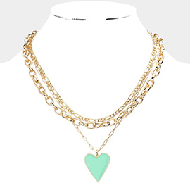 Heart Pendant Triple Layered Necklace