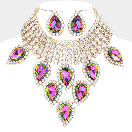 Teardrop Stone Cluster Pointed Evening Choker Necklace