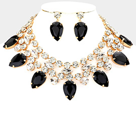 Teardrop Stone Cluster Pointed Evening Choker Necklace