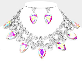 Teardrop Stone Cluster Pointed Evening Choker Necklace
