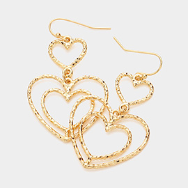 Metal Open Heart Link Dangle Earrings