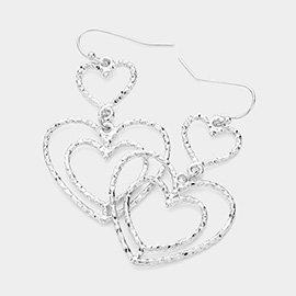 Metal Open Heart Link Dangle Earrings