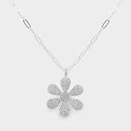 Stone Paved Daisy Flower Pendant Necklace