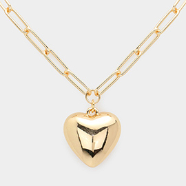 Chunky Metal Heart Pendant Necklace