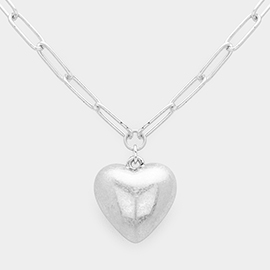 Chunky Metal Heart Pendant Necklace