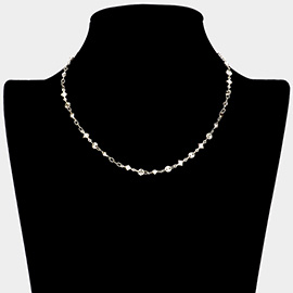 Textured Metal Pearl Bezel Link Necklace
