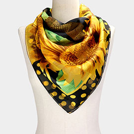 Silk Feel Sunflower Print Square Scarf