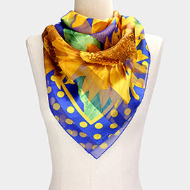 Silk Feel Sunflower Print Square Scarf