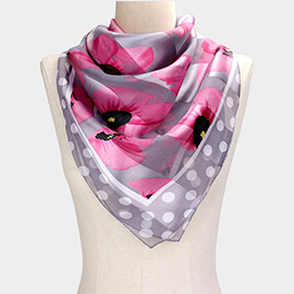 Silk Feel Flower Print Square Scarf