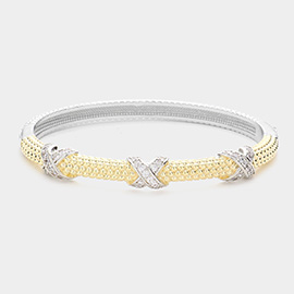 CZ Stone Paved Crisscross Hinged Evening Bracelet