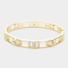 CZ Stone Paved Double Open Circle  Pointed Hinged Bracelet
