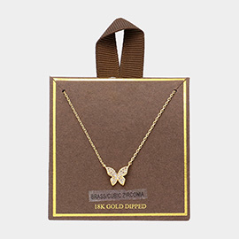 18K Gold Dipped CZ Stone Paved Butterfly Pendant Necklace