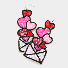 Felt Back Heart Love Letter Bead Sequin Dangle Earrings