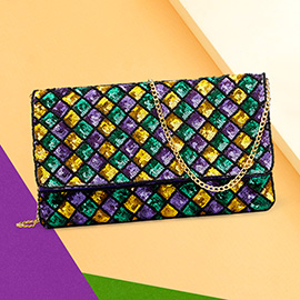 Mardi Gras Geometric Sequin Clutch / Crossbody Bag