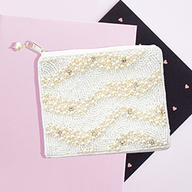 Pearl Seed Beaded Mini Pouch Bag