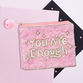 You Are Enough Message Beaded Mini Pouch Bag