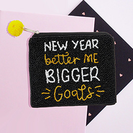New Year Better Me Bigger Goals Message Seed Beaded Mini Pouch Bag