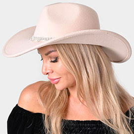 Stone Embellished Band Pointed Solid Cowboy Fedora Panama Hat