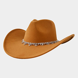 Stone Embellished Band Pointed Solid Cowboy Fedora Panama Hat