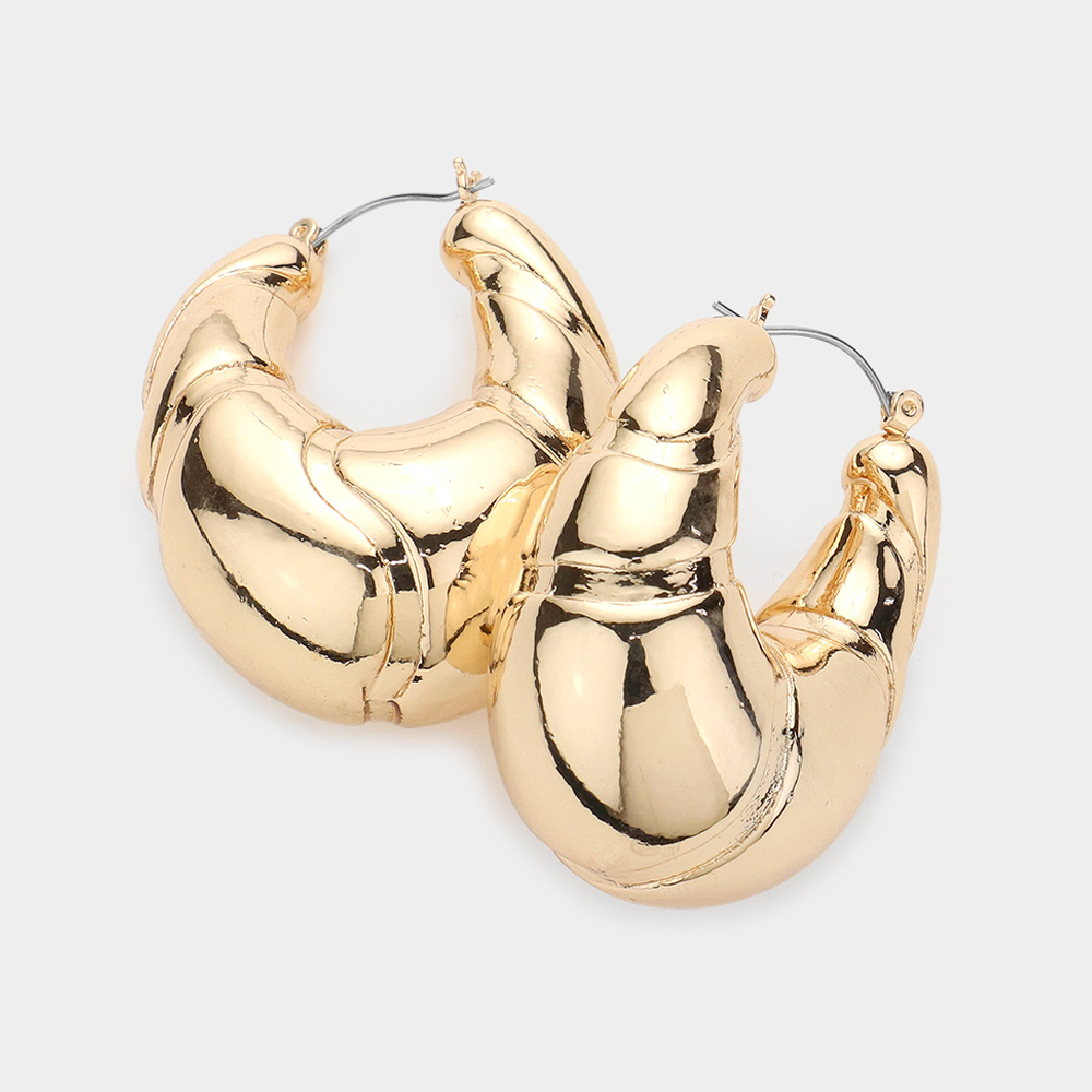 Chunky Textured Metal Hoop Pin Catch Earrings