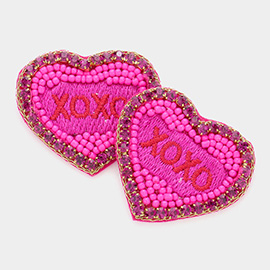 Felt Back XOXO Message Embroidered Seed Bead Stone Embellished Earrings