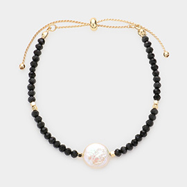 Freshwater Pearl Accented Faceted Beaded Adjustable Cinch Pull Tie Bracelet